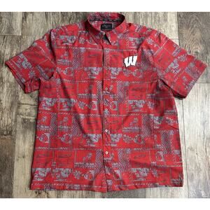 University Of Wisconsin Chiliwear 2XL Red/Grey Hawaiian Button Down Shirt Retro